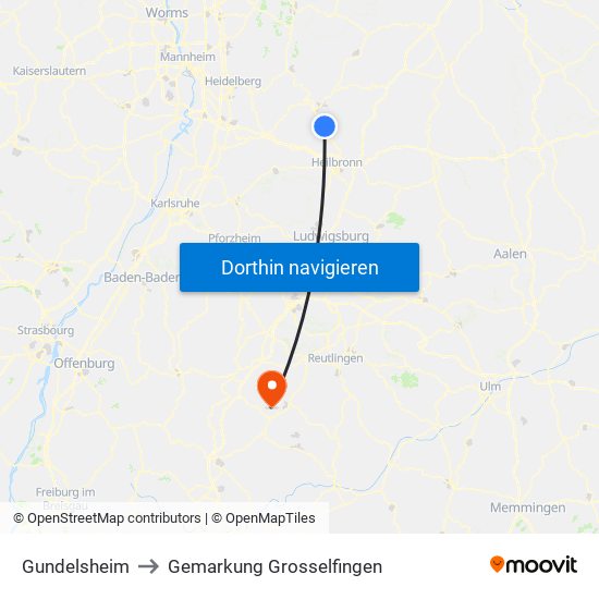 Gundelsheim to Gemarkung Grosselfingen map