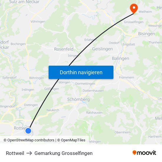 Rottweil to Gemarkung Grosselfingen map