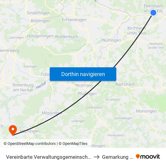 Vereinbarte Verwaltungsgemeinschaft Der Stadt Ebersbach An Der Fils to Gemarkung Grosselfingen map