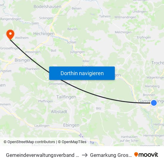 Gemeindeverwaltungsverband Gammertingen to Gemarkung Grosselfingen map