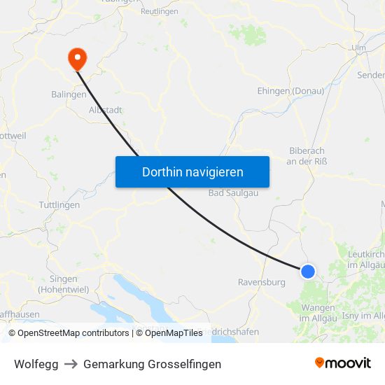 Wolfegg to Gemarkung Grosselfingen map