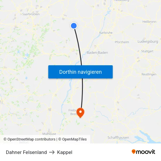 Dahner Felsenland to Kappel map