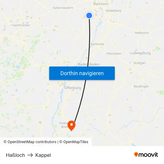Haßloch to Kappel map
