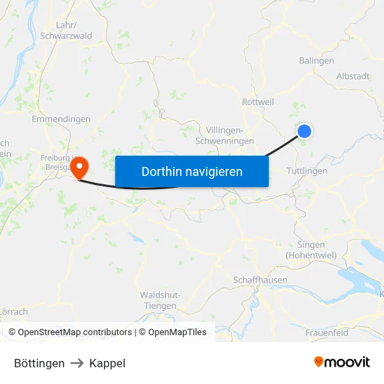 Böttingen to Kappel map