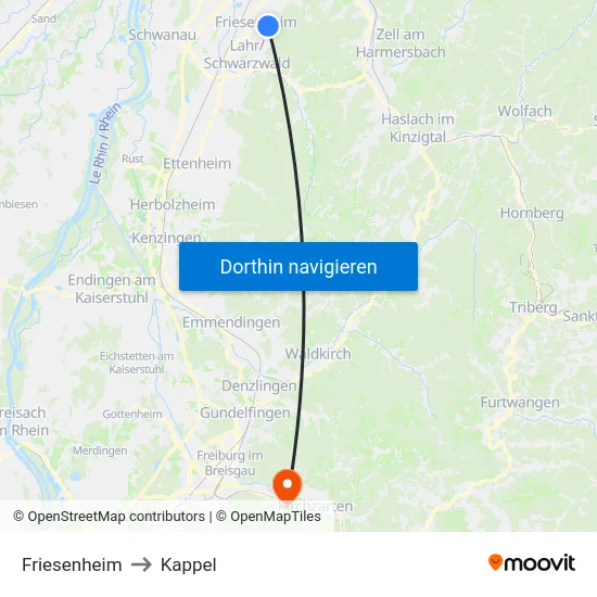 Friesenheim to Kappel map