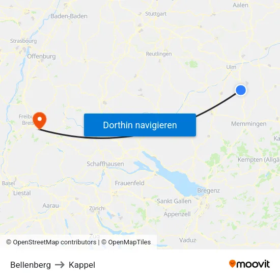 Bellenberg to Kappel map