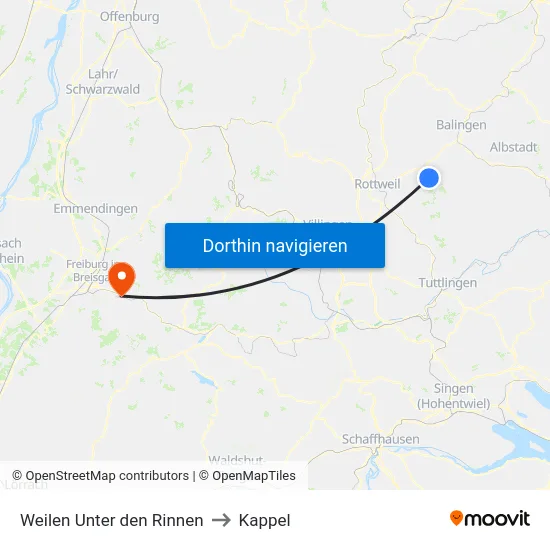 Weilen Unter den Rinnen to Kappel map