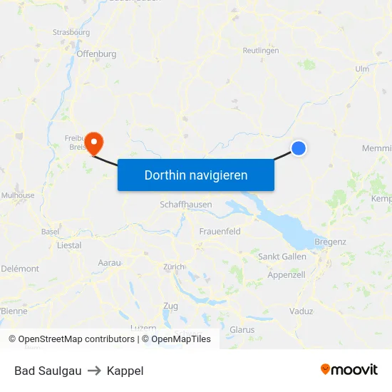 Bad Saulgau to Kappel map