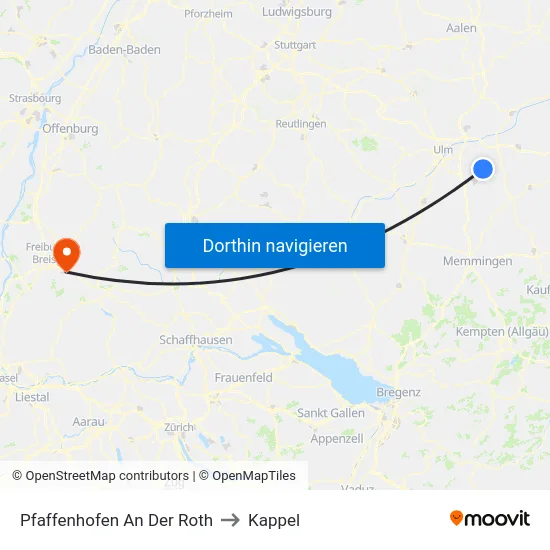 Pfaffenhofen An Der Roth to Kappel map
