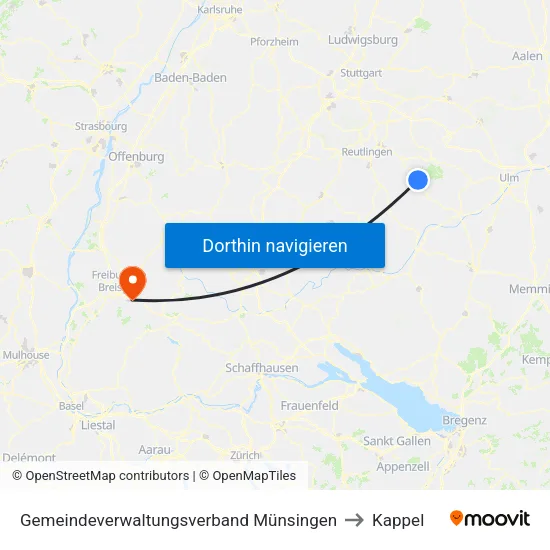 Gemeindeverwaltungsverband Münsingen to Kappel map