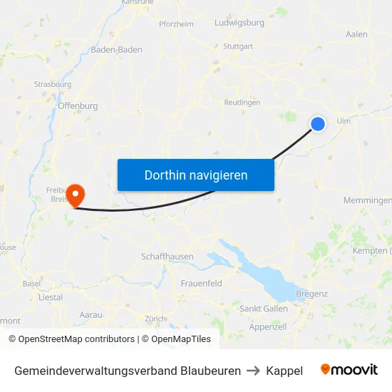 Gemeindeverwaltungsverband Blaubeuren to Kappel map