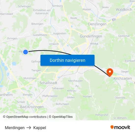 Merdingen to Kappel map