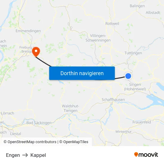 Engen to Kappel map