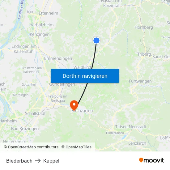 Biederbach to Kappel map