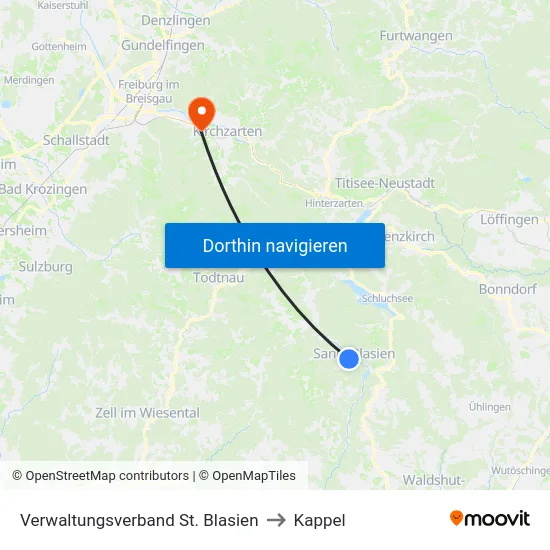 Verwaltungsverband St. Blasien to Kappel map