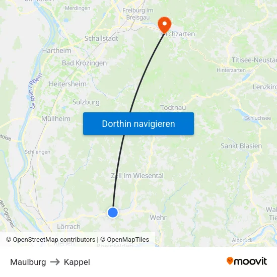 Maulburg to Kappel map