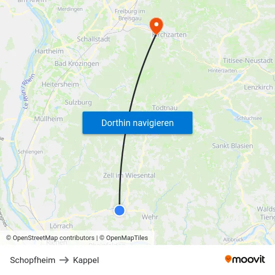Schopfheim to Kappel map