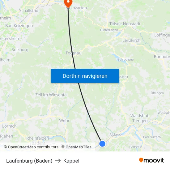 Laufenburg (Baden) to Kappel map