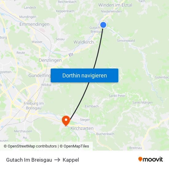 Gutach Im Breisgau to Kappel map