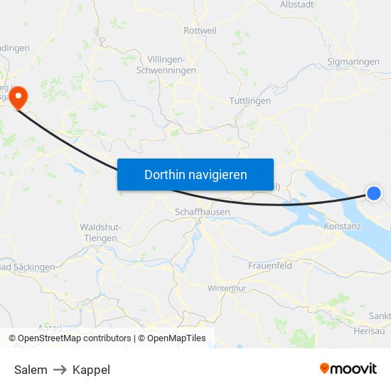 Salem to Kappel map