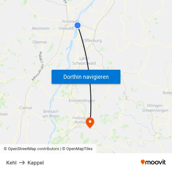 Kehl to Kappel map