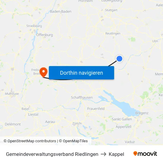 Gemeindeverwaltungsverband Riedlingen to Kappel map