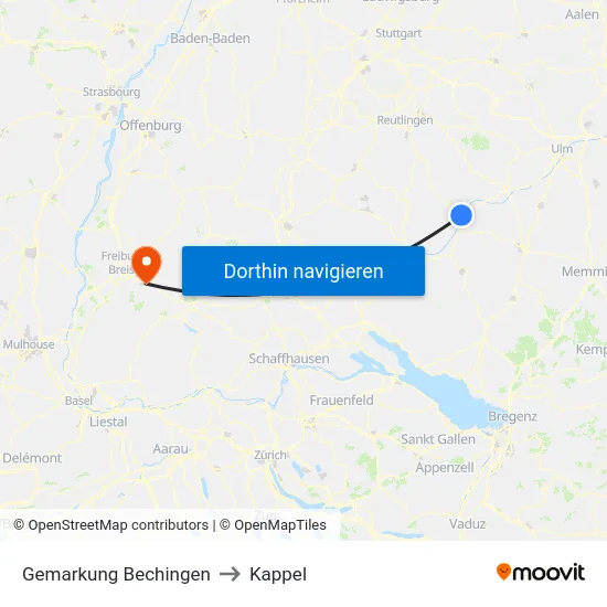 Gemarkung Bechingen to Kappel map