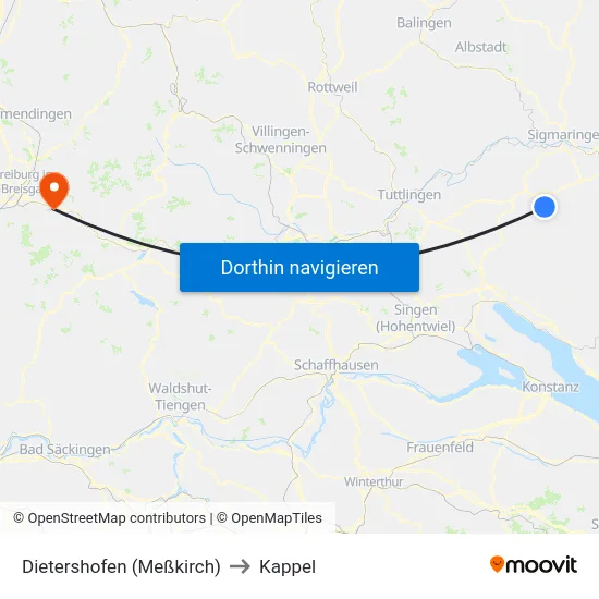 Dietershofen (Meßkirch) to Kappel map