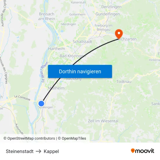 Steinenstadt to Kappel map