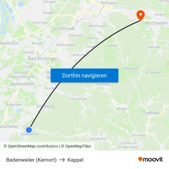 Badenweiler (Kernort) to Kappel map