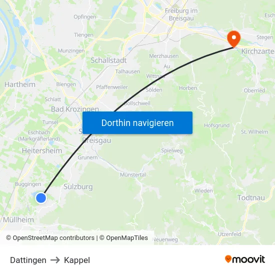 Dattingen to Kappel map
