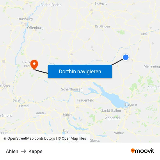 Ahlen to Kappel map