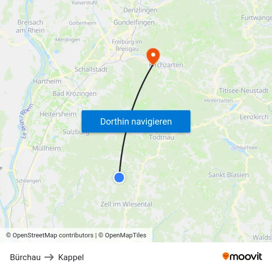 Bürchau to Kappel map