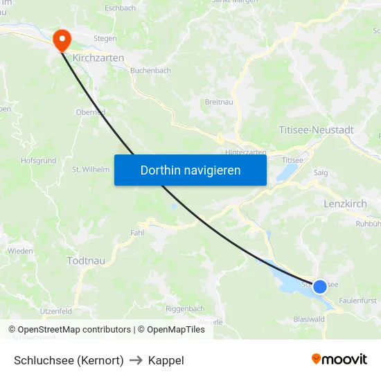 Schluchsee (Kernort) to Kappel map