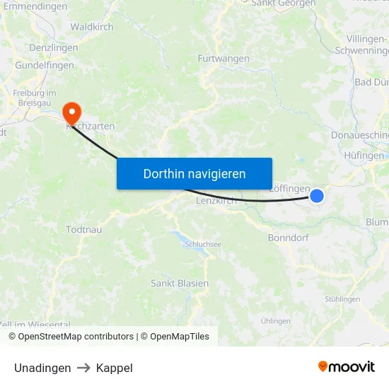 Unadingen to Kappel map