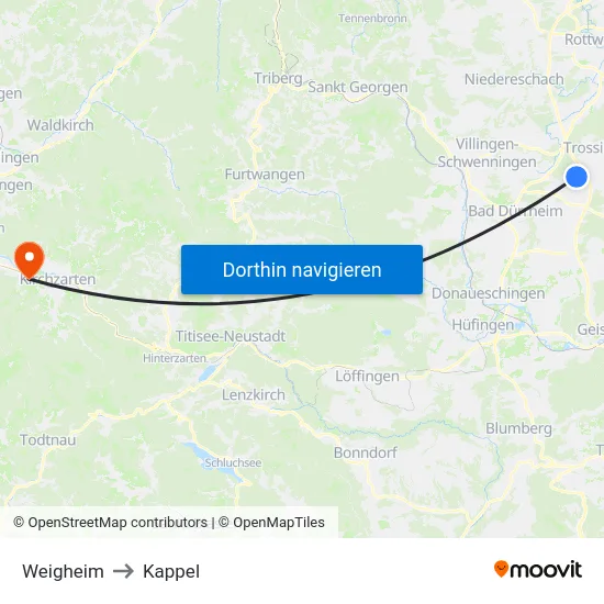 Weigheim to Kappel map