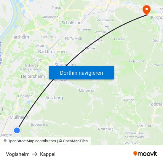 Vögisheim to Kappel map