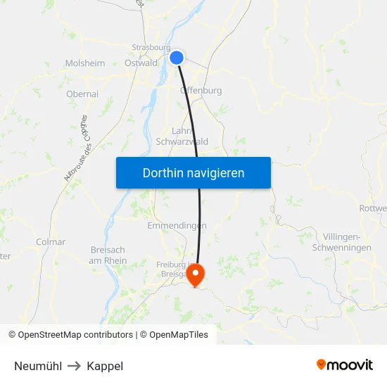 Neumühl to Kappel map