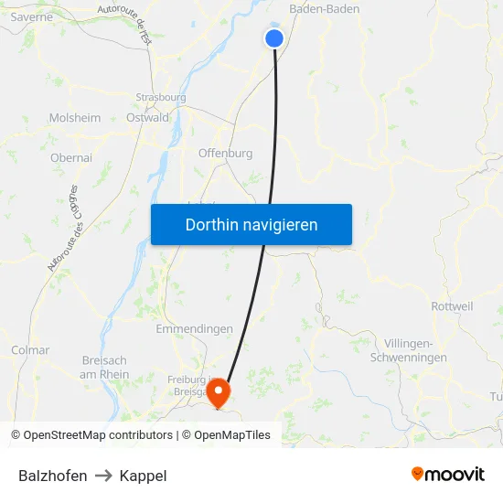 Balzhofen to Kappel map