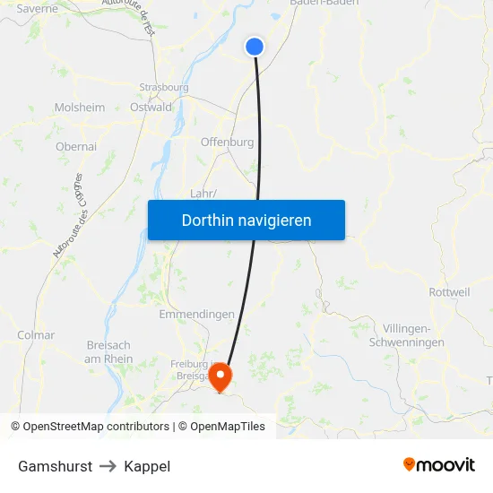 Gamshurst to Kappel map