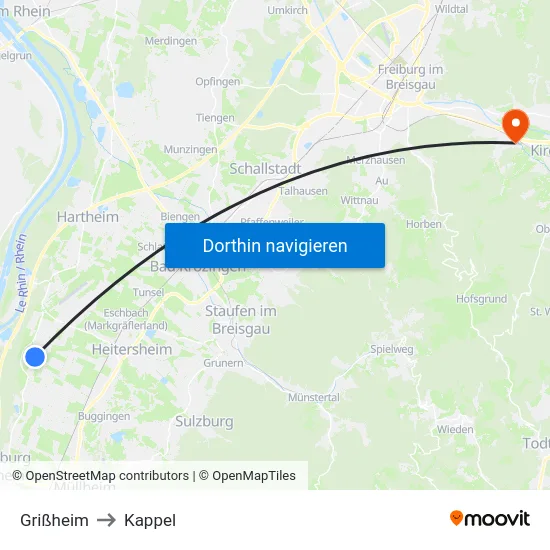 Grißheim to Kappel map