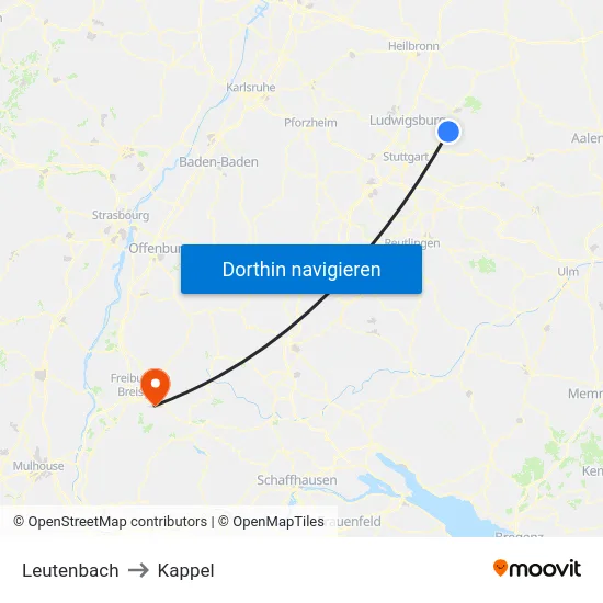Leutenbach to Kappel map