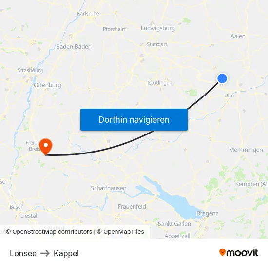 Lonsee to Kappel map