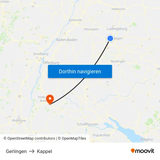 Gerlingen to Kappel map