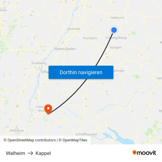 Walheim to Kappel map