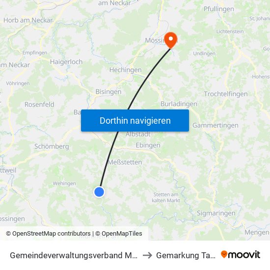 Gemeindeverwaltungsverband Meßstetten to Gemarkung Talheim map