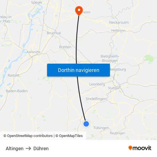 Altingen to Dühren map
