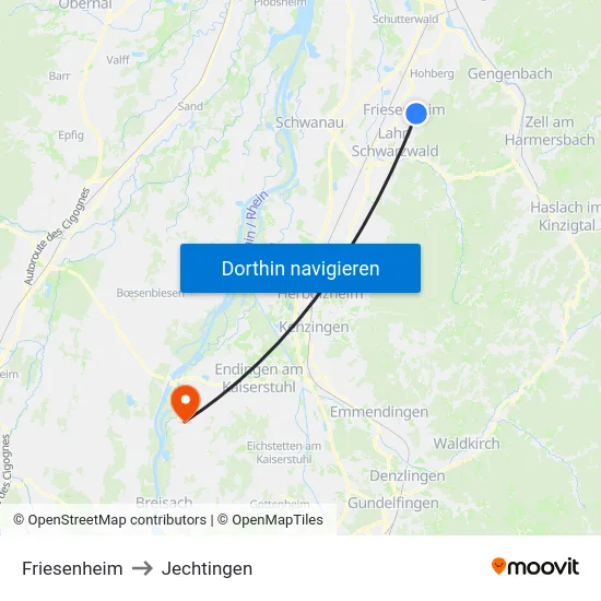 Friesenheim to Jechtingen map