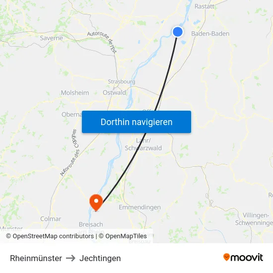 Rheinmünster to Jechtingen map