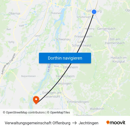 Verwaltungsgemeinschaft Offenburg to Jechtingen map